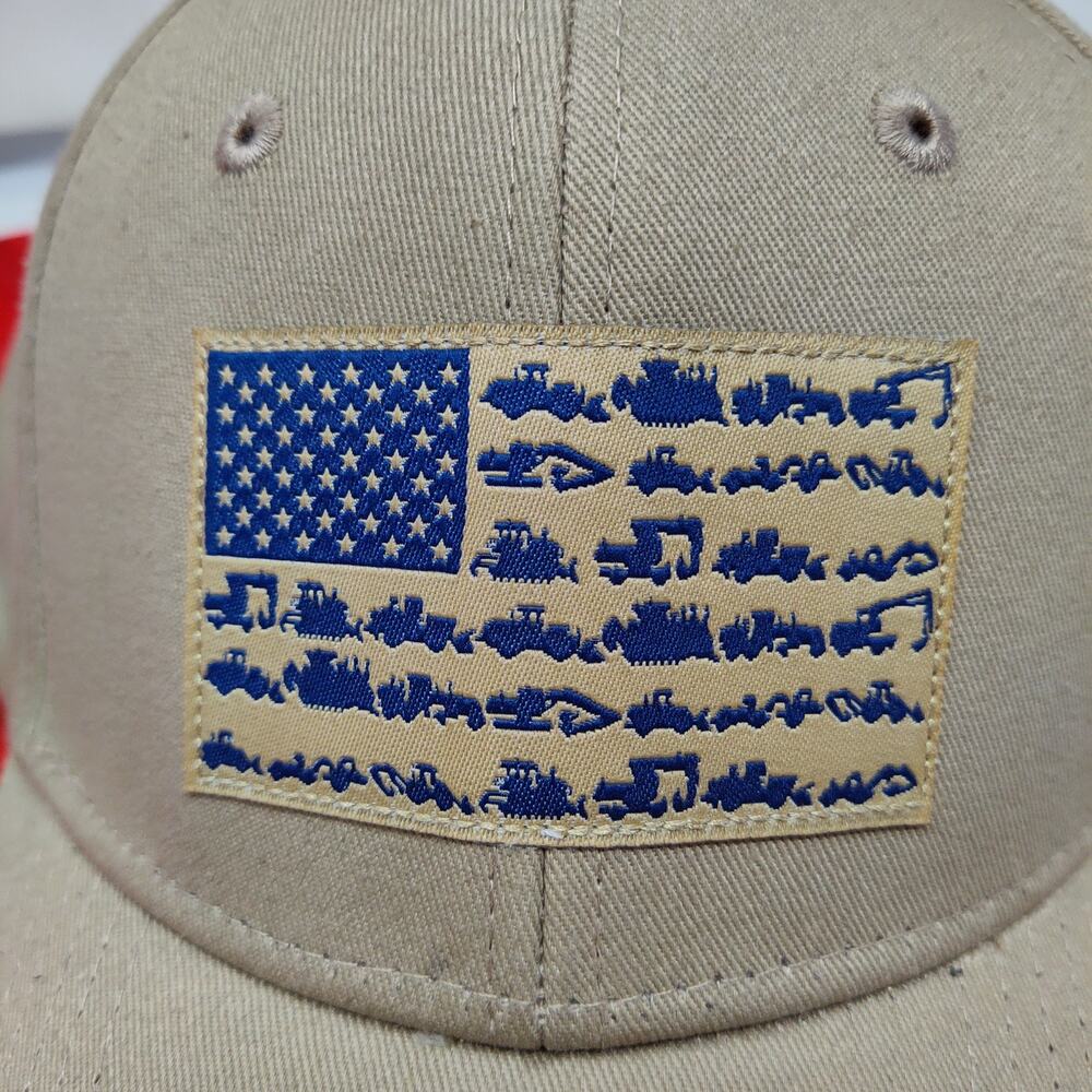 CAT Caterpillar Trucker Hat Tan Equipment American Flag Men's Adjustable